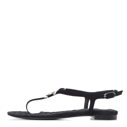 Chanel Suede Goatskin CC Thong Sandals 36 Navy 1 of 10