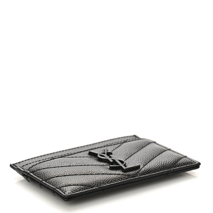 Saint Laurent Grain De Poudre Matelasse Chevron Monochrome Monogram Credit Card Case Black 4 of 9