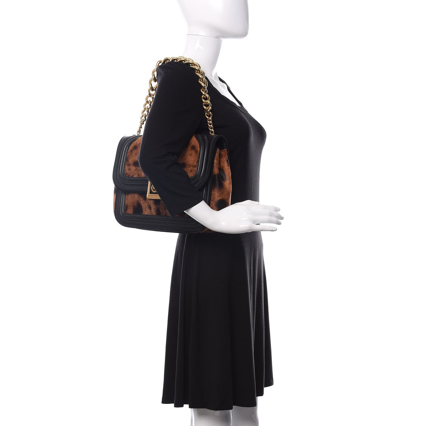 Calfskin Leopard Icon Chain Flap Black