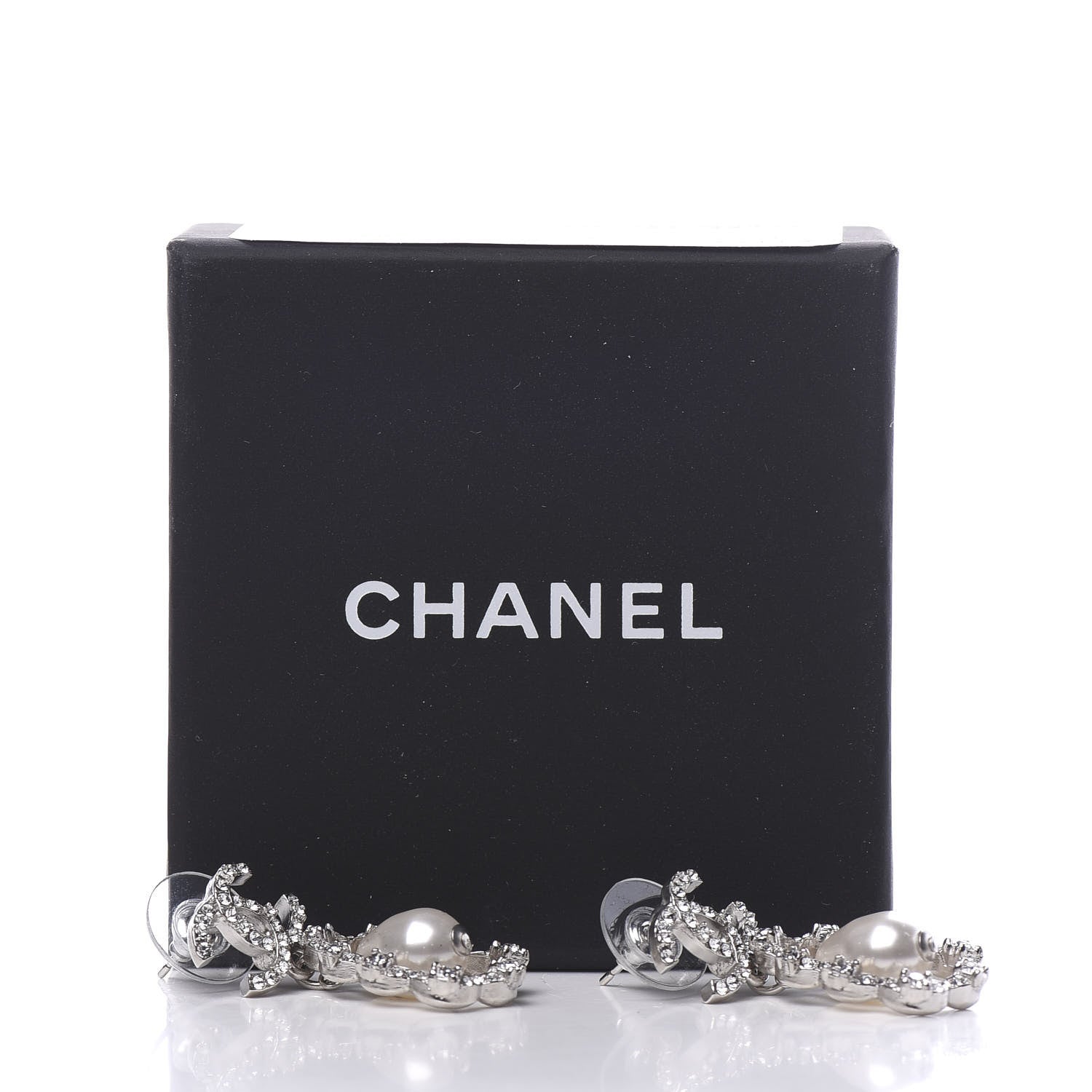 Chanel Crystal Pearl Imperial Bow Earrings Silver 5 of 5