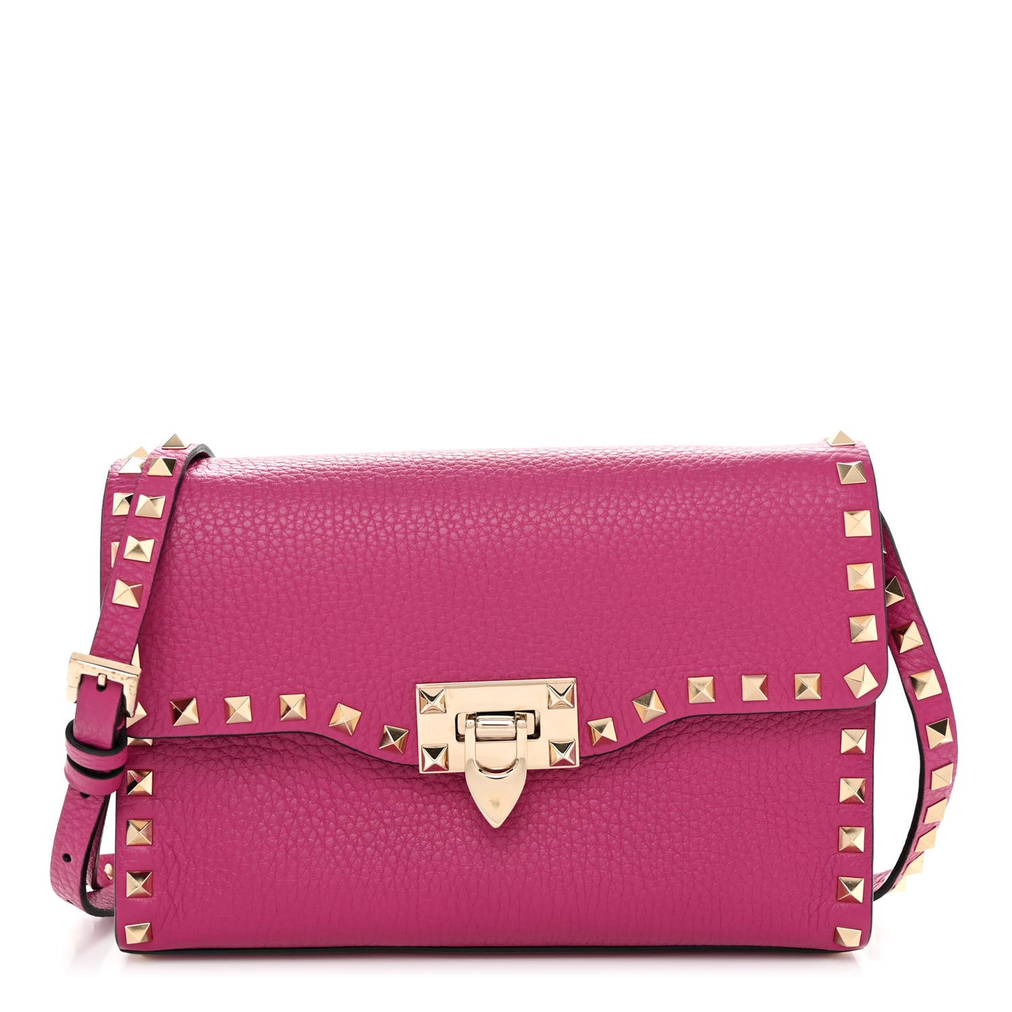 Pebbled Calfskin Medium Rockstud Flip Lock Crossbody Bag Rose Violet