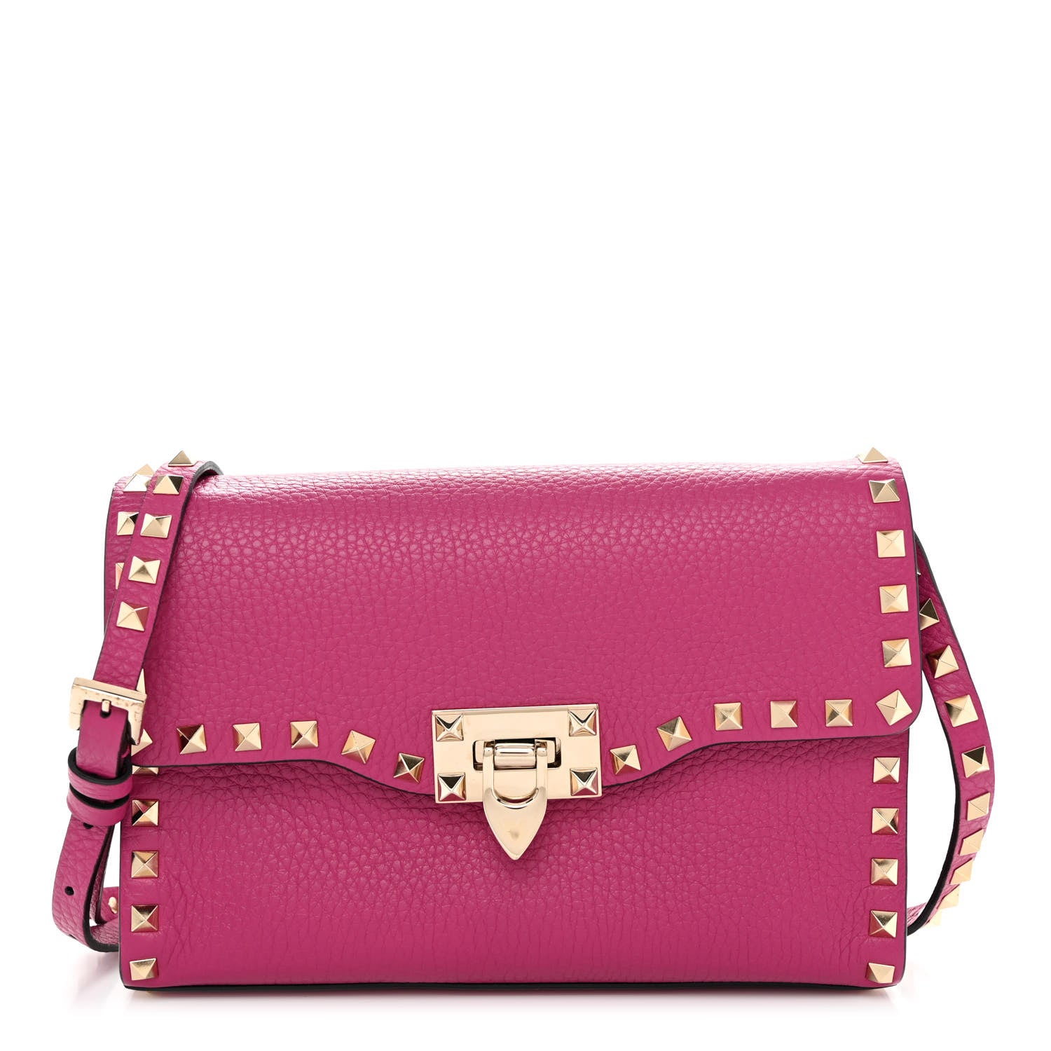 Valentino Garavani Pebbled Calfskin Medium Rockstud Flip Lock Crossbody Bag Rose Violet 1 of 9