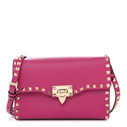 Valentino Garavani Pebbled Calfskin Medium Rockstud Flip Lock Crossbody Bag Rose Violet 1 of 9