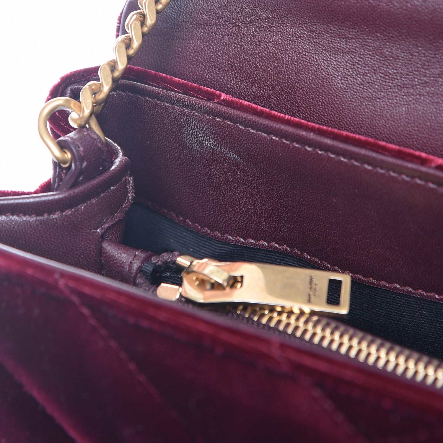 Saint Laurent Velvet Y Quilted Monogram Small Loulou Chain Satchel Burgundy 12 of 12