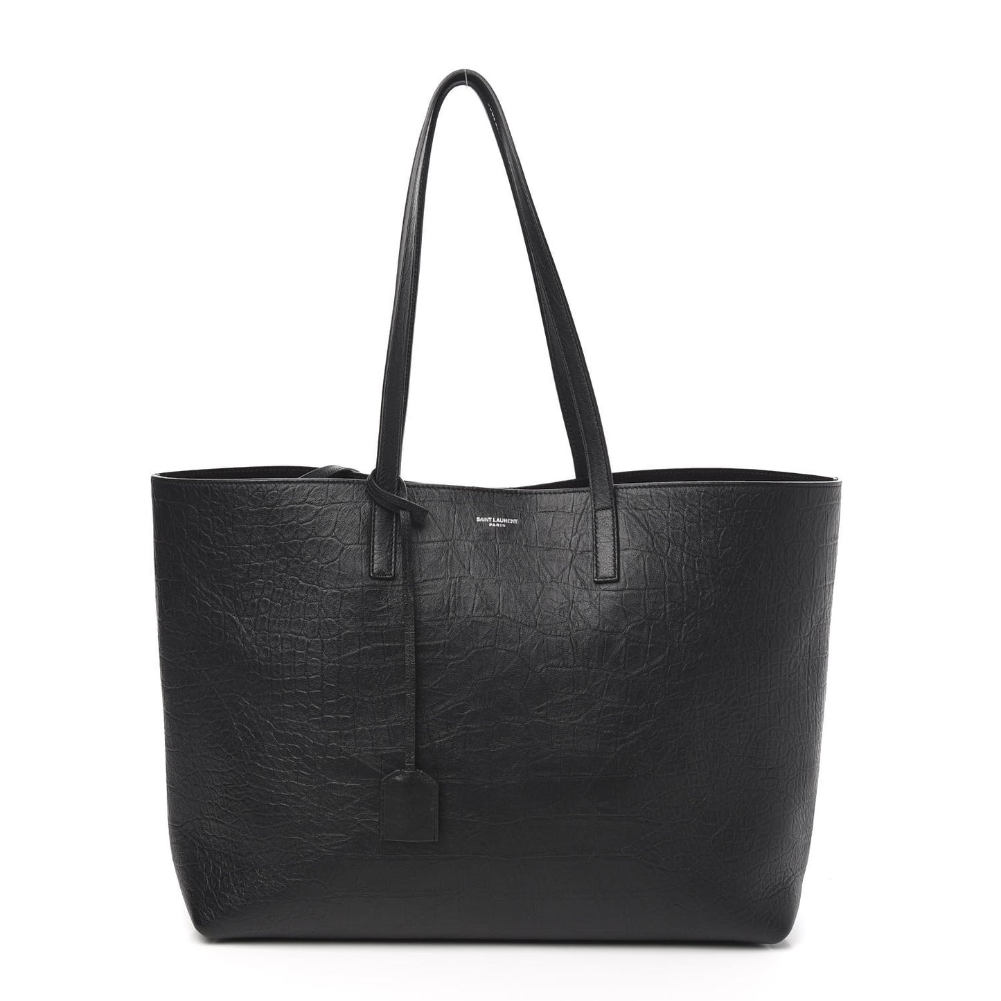Calfskin Crocodile Embossed Large Shopper Tote Black