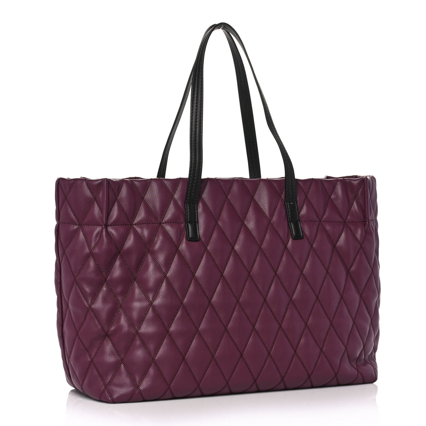 Rubber Effect Canvas Quilted Duo Shopper Tote Aubergine