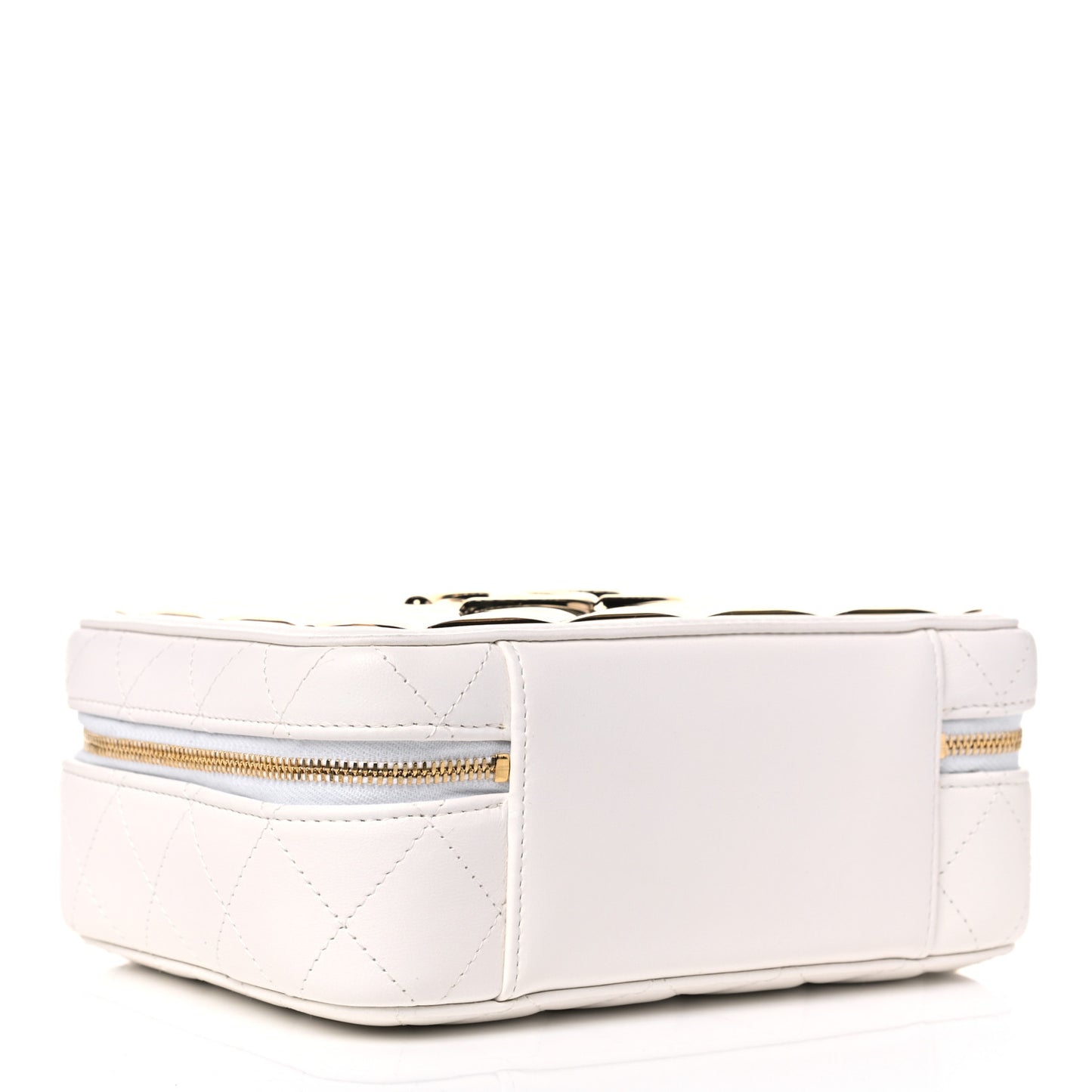 Lambskin Quilted Golden Plate Vanity Case White Gold