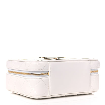 Chanel Lambskin Quilted Golden Plate Vanity Case White Gold 3 of 9