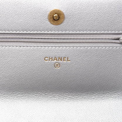 Chanel Metallic Goatskin Quilted 19 Wallet On Chain WOC Silver 5 of 13