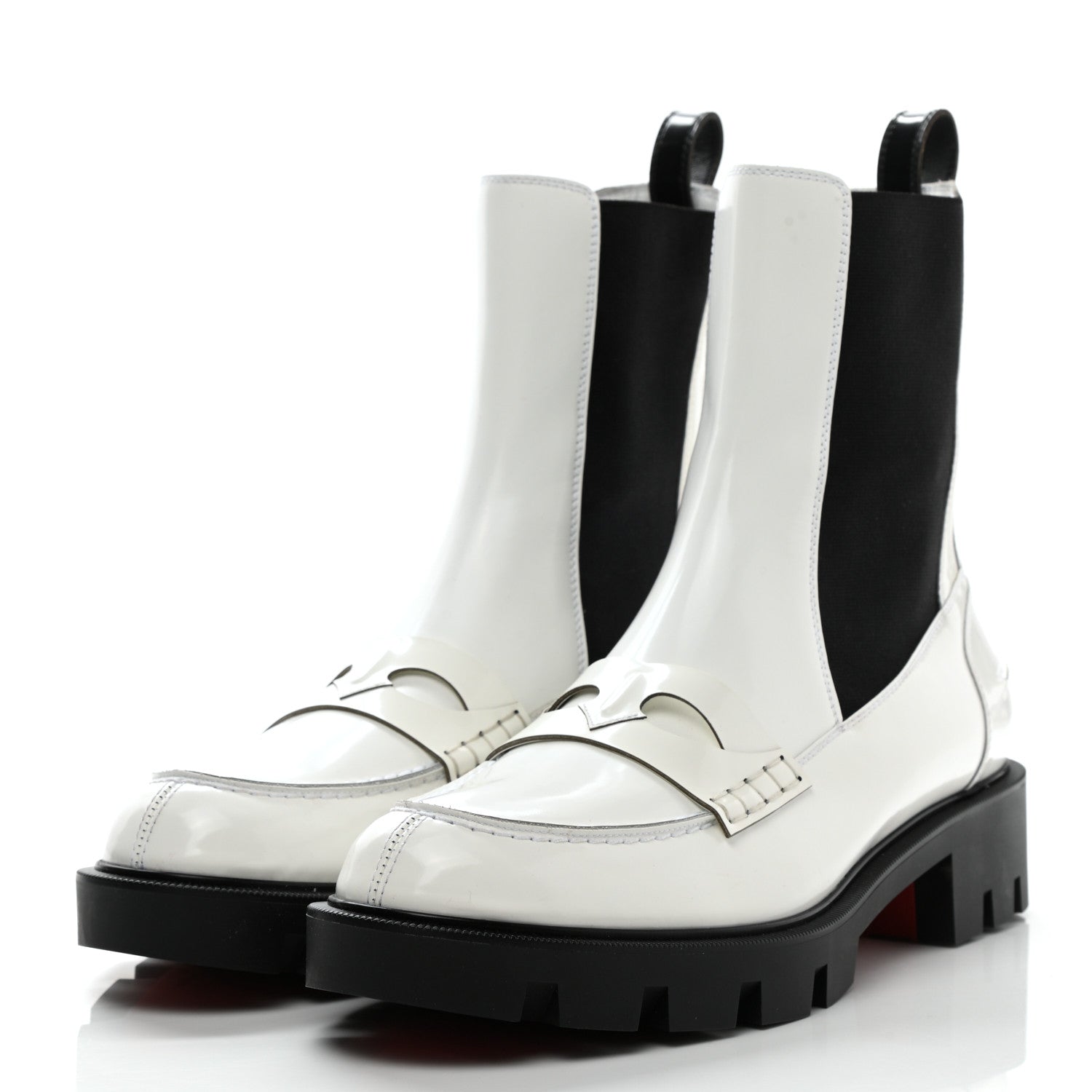 Christian Louboutin Patent Montezu Lug Chelsea Boots 40 White 3 of 8
