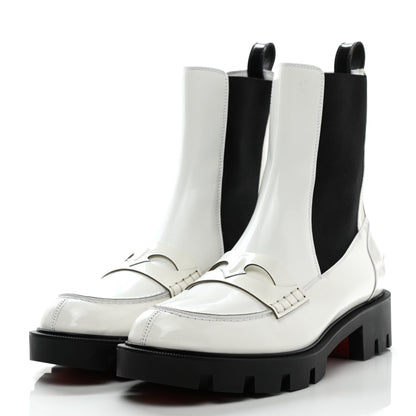 Christian Louboutin Patent Montezu Lug Chelsea Boots 40 White 3 of 8