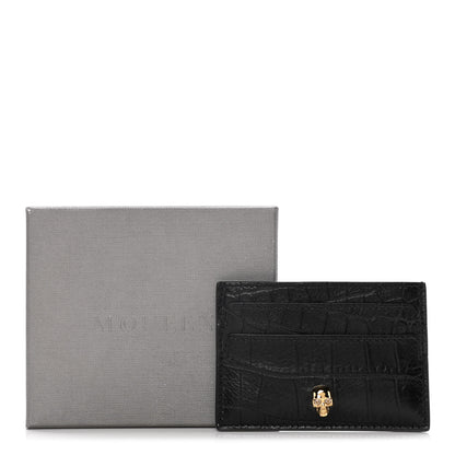 Alexander McQueen Calfskin Crocodile Embossed Skull Card Holder Black 9 of 9