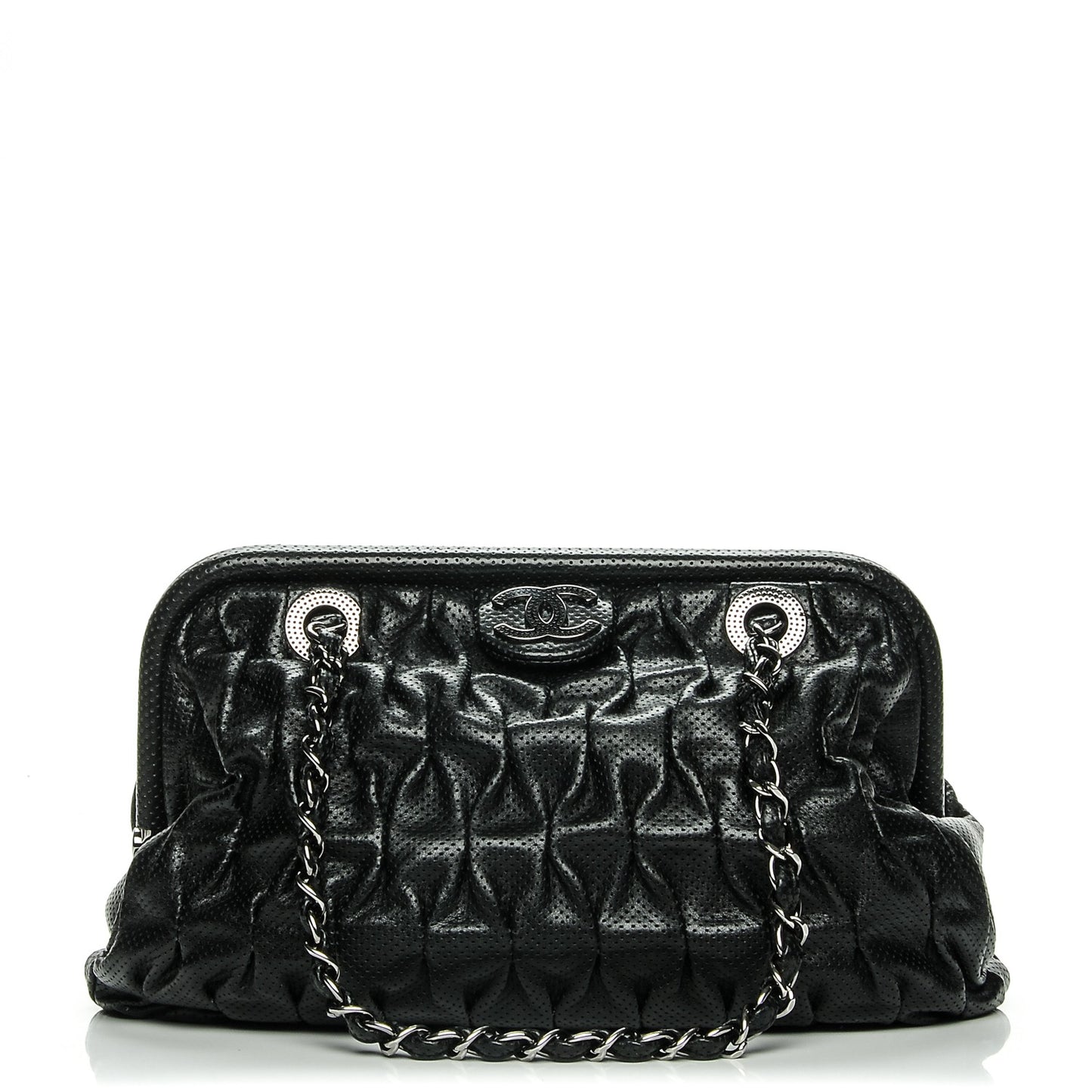 Calfskin Perforated Drill Frame Bag Black