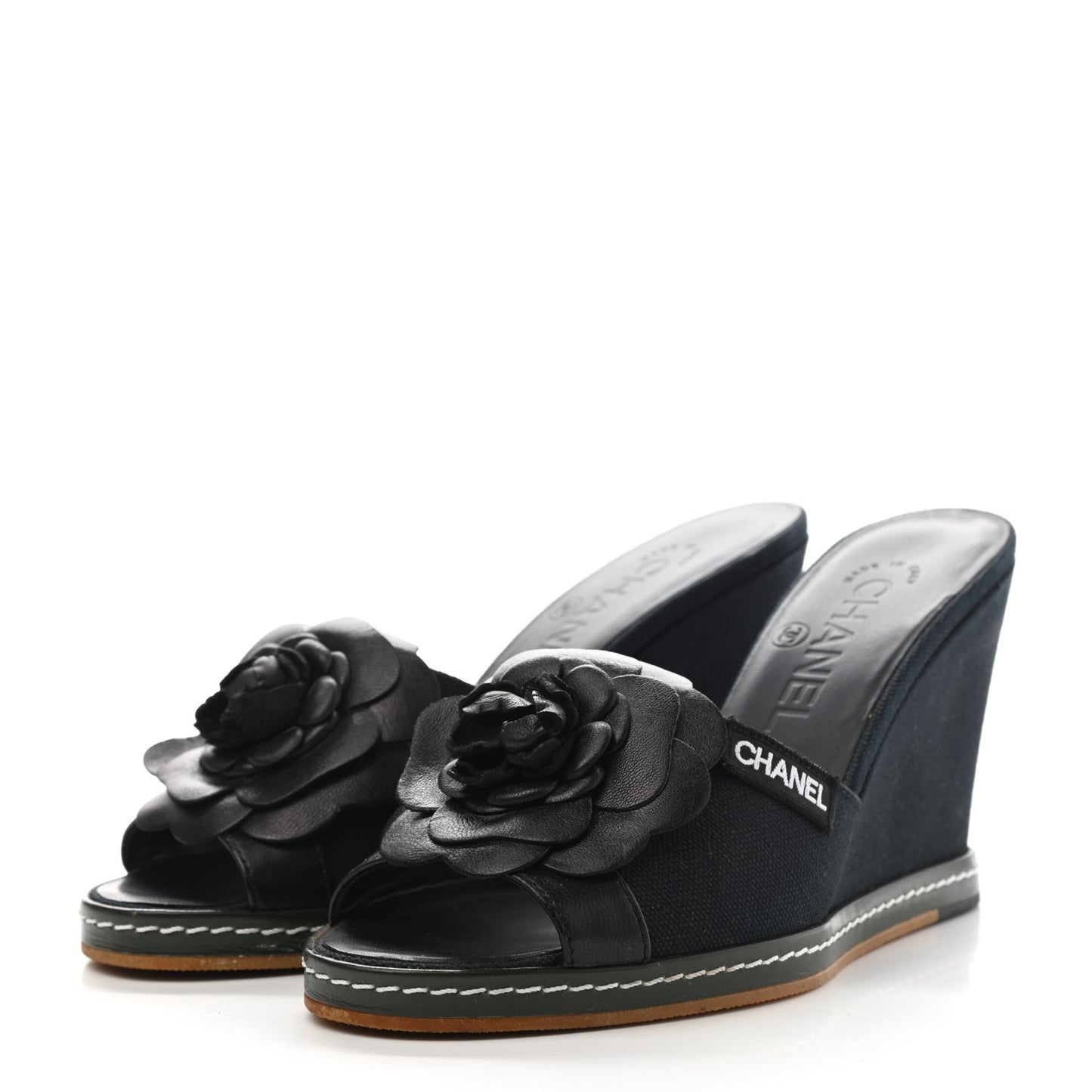 Canvas Camellia Wedge Sandals 36.5 Black