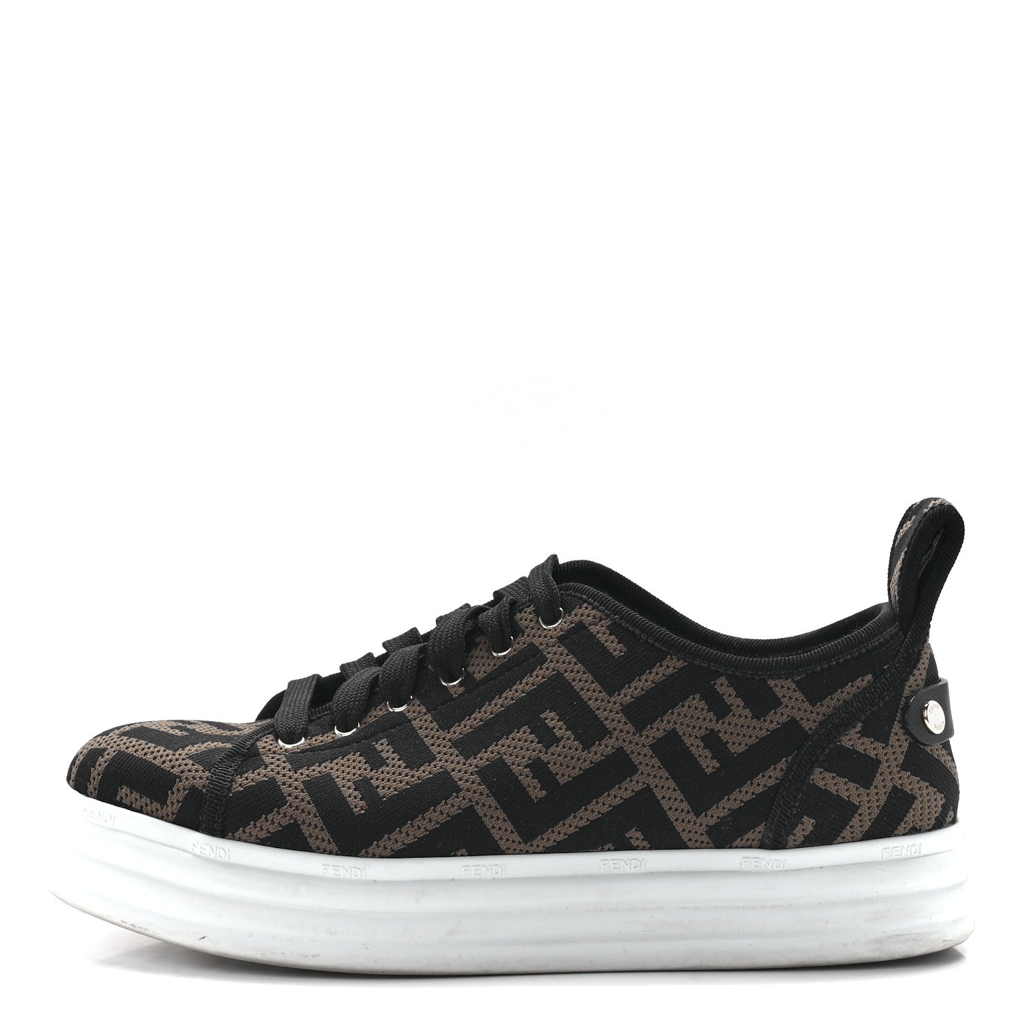 Fendi Fabric FF Micro-Perforated Rise Low Top Sneakers 36 Tobacco Black 1 of 8