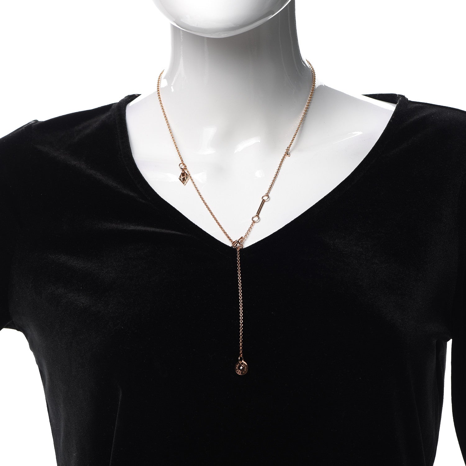 Hermes 18K Rose Gold Diamond Gambade Necklace 2 of 5