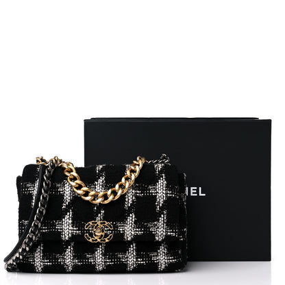 Chanel Tweed Quilted Large Chanel 19 Flap Black White 10 of 10