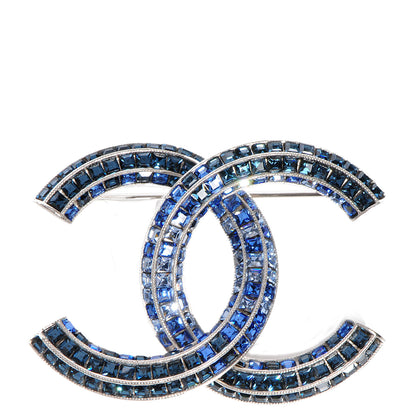 Chanel Crystal Baguette CC Brooch Blue 1 of 5