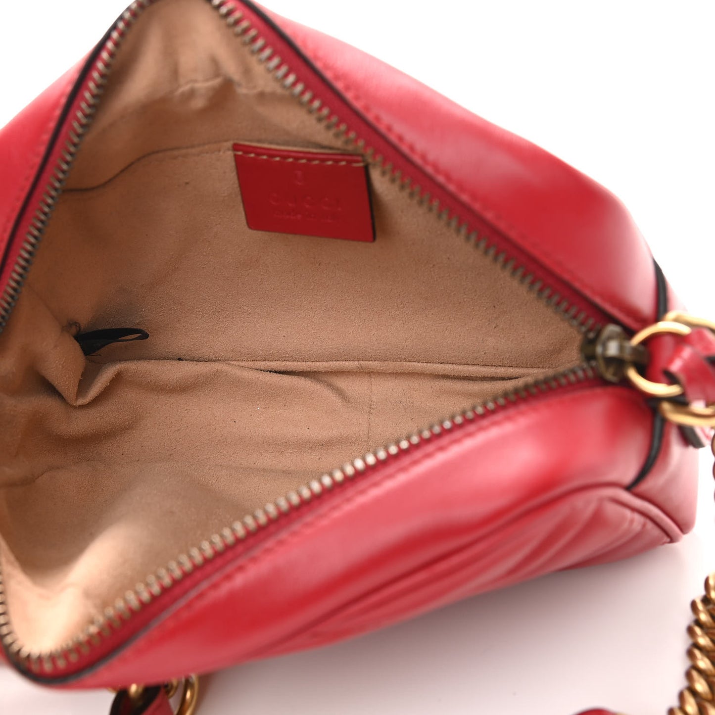Calfskin Matelasse Mini GG Marmont Chain Shoulder Bag Hibiscus Red