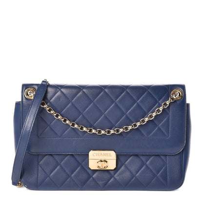 Chanel Lambskin Quilted Large Chic With Me Flap Navy 1 of 17