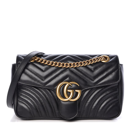 Gucci Calfskin Matelasse Small GG Marmont Shoulder Bag Black 1 of 10