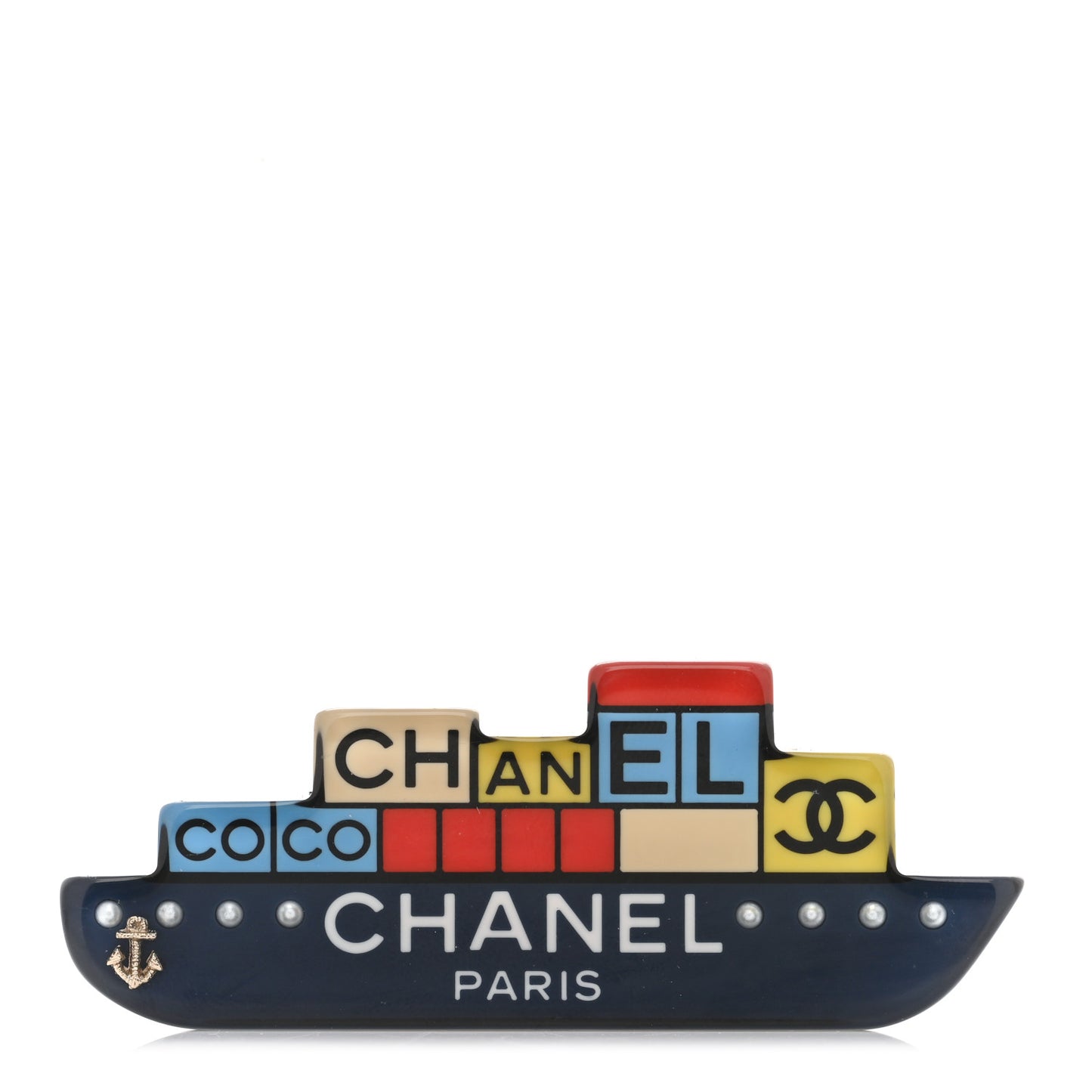 Resin CC Cruise Ship Brooch Multicolor