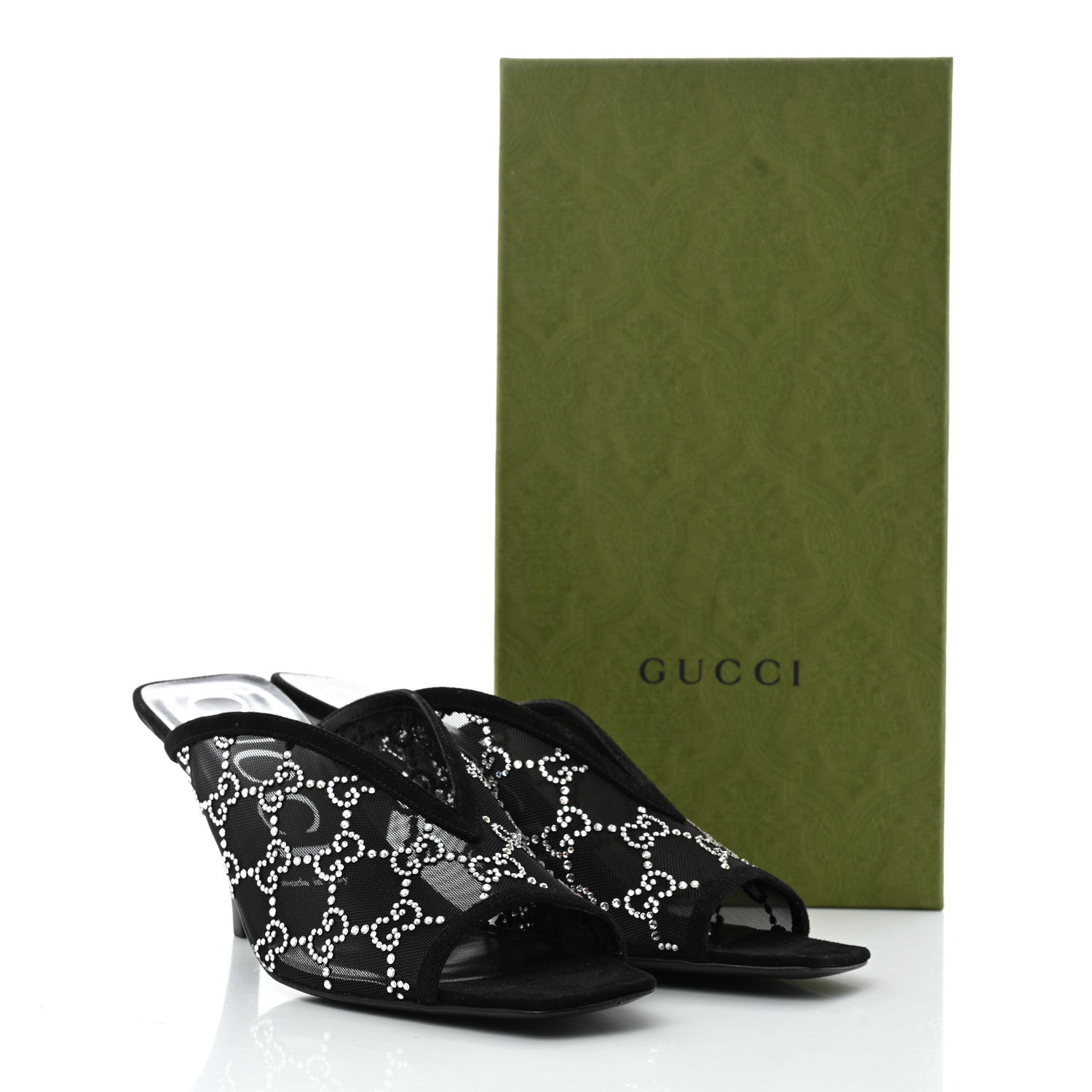 Gucci Tela Retino Kid Scamosciato Crystal GG Monogram Square G 95mm Slide Sandals 38.5 Black 8 of 8