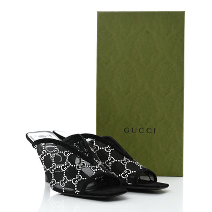 Gucci Tela Retino Kid Scamosciato Crystal GG Monogram Square G 95mm Slide Sandals 38.5 Black 8 of 8