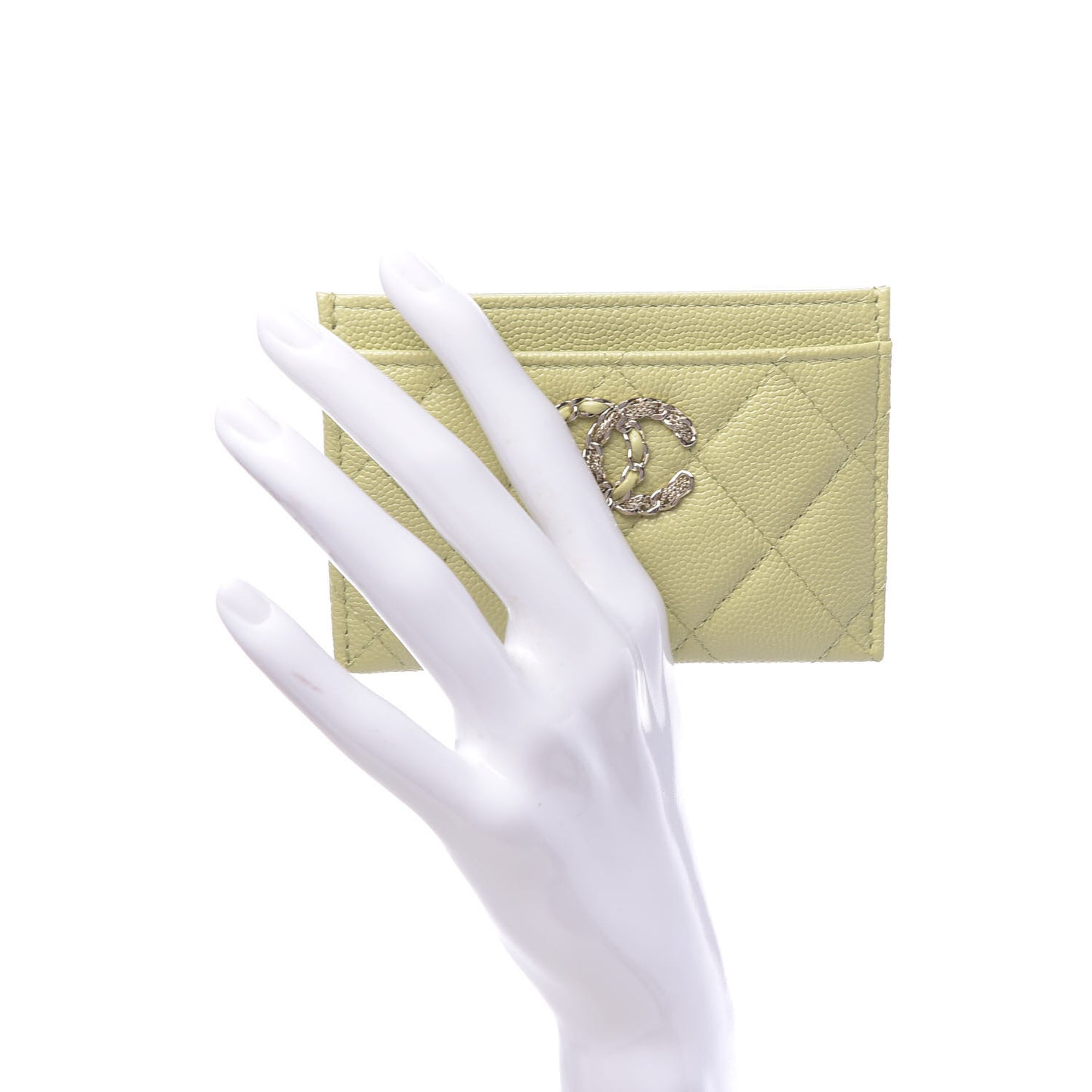Caviar Quilted French New Wave Card Holder Light Green