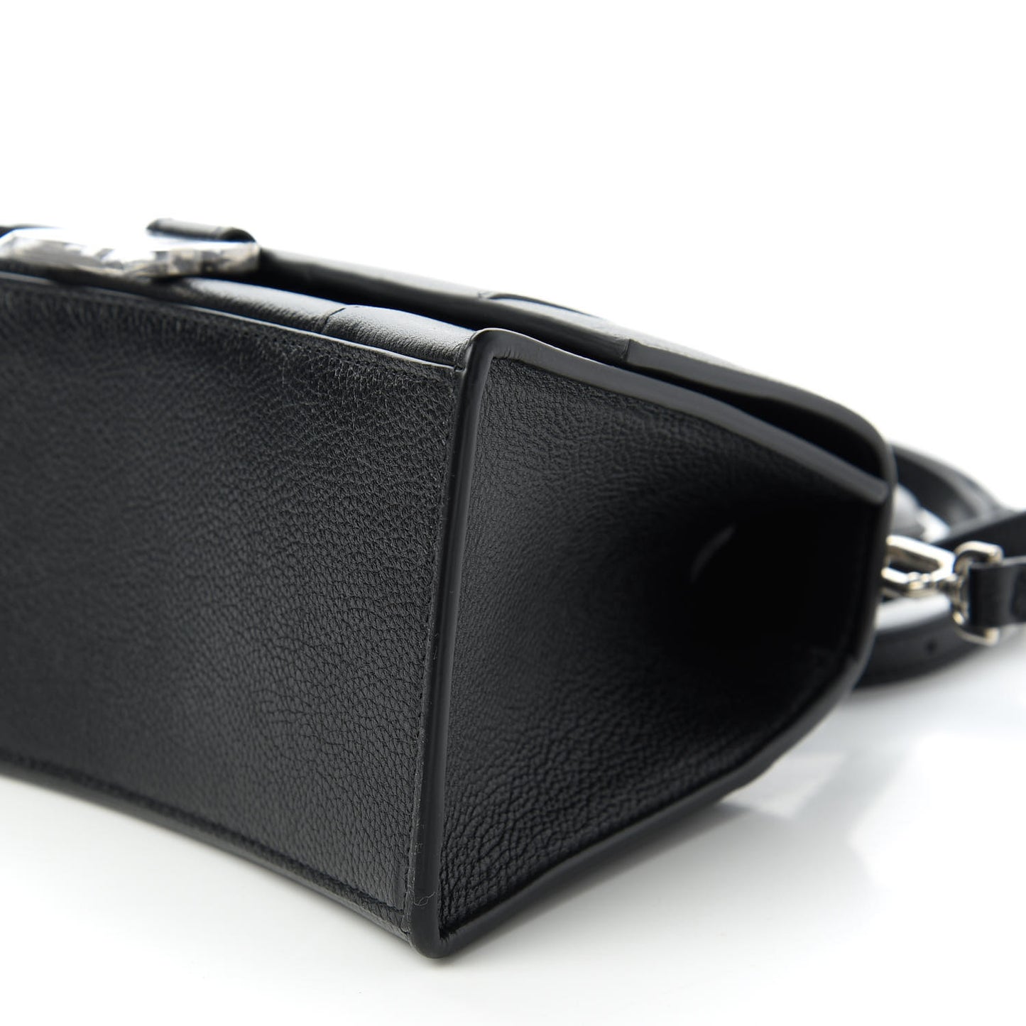 Grained Calfskin Small Hourglass Top Handle Bag Black