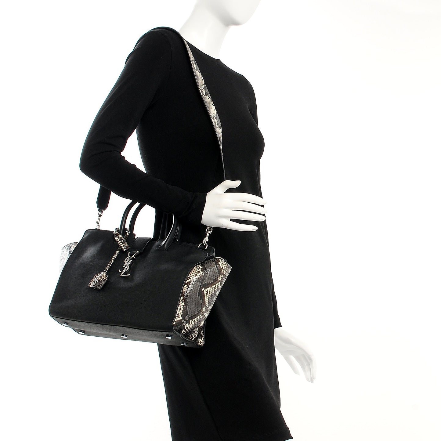 Smooth Calfskin Python Monogram Downtown Cabas Black Grey