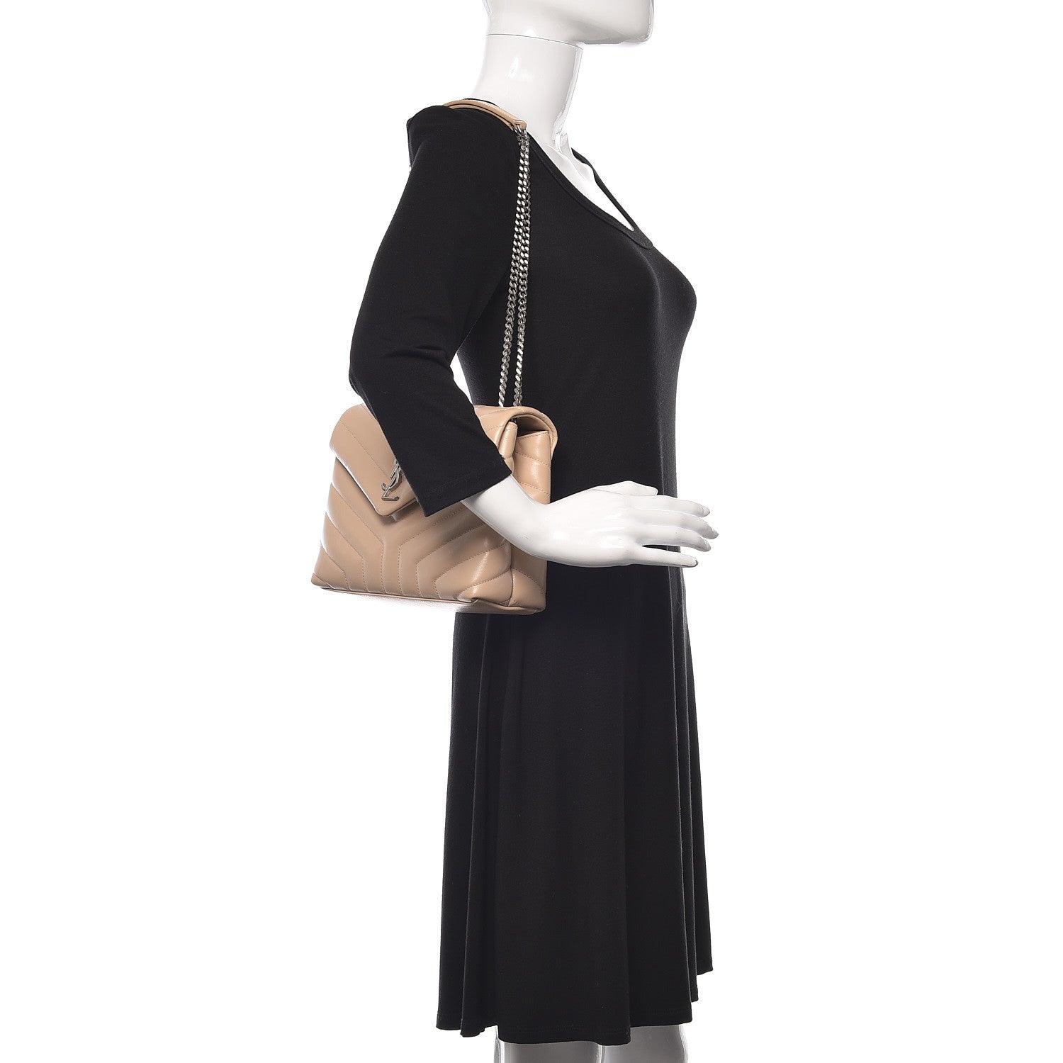 Saint Laurent Calfskin Y Quilted Monogram Small Loulou Chain Satchel Dark Beige 2 of 12
