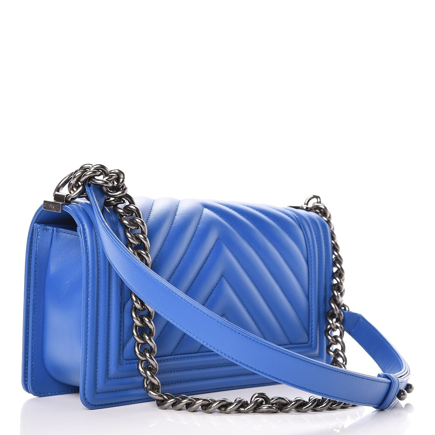 Chanel Lambskin Chevron Quilted Medium Boy Flap Blue 3 of 9