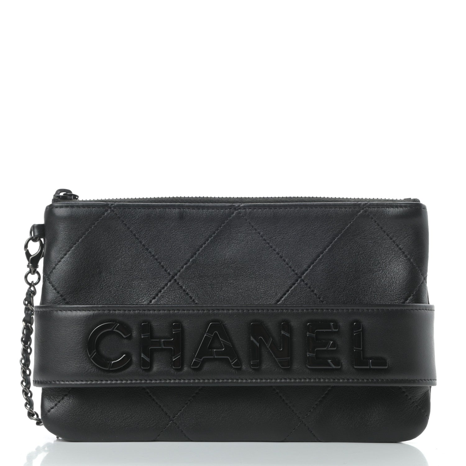 Chanel Lambskin Quilted Cosmetic Case With Strap So Black 4 of 13