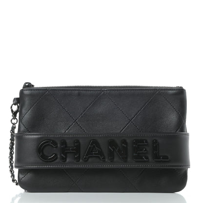 Chanel Lambskin Quilted Cosmetic Case With Strap So Black 4 of 13