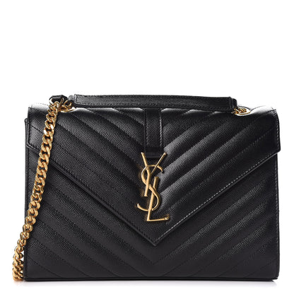 Saint Laurent Grain De Poudre Matelasse Chevron Medium Monogram Satchel Black 1 of 11