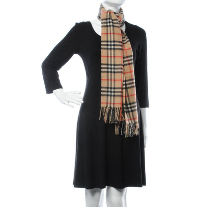 Burberry Cashmere Nova Check Fringe Scarf Camel 2 of 5