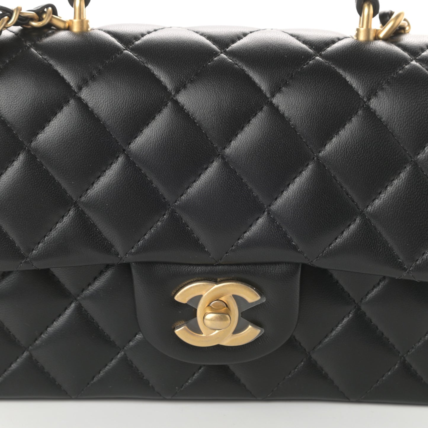 Lambskin Quilted Mini Top Handle Rectangular Flap Black