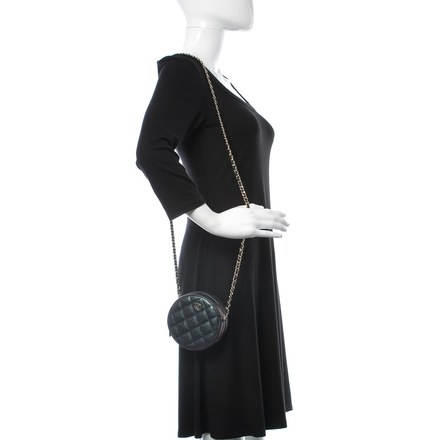 Chanel Iridescent Caviar Quilted Round Clutch With Chain Black 2 of 10