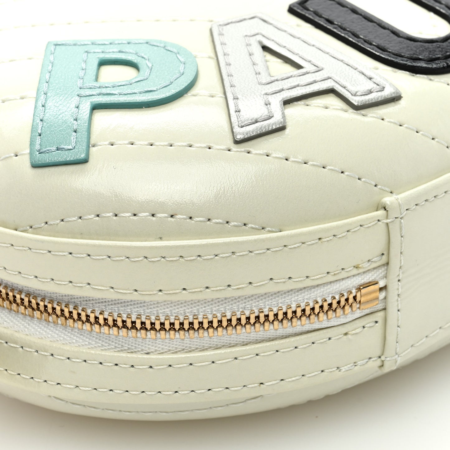 Embroidered Lambskin Chevron Quilted La Pausa Evening Bag White