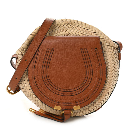 Chloe Raffia Small Grain Calfskin Small Marcie Basket Crossbody Tan 1 of 7