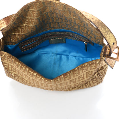 Fendi Metallic Jacquard Zucchino Suede Baguette Peltro Argento Sabbia 5 of 13