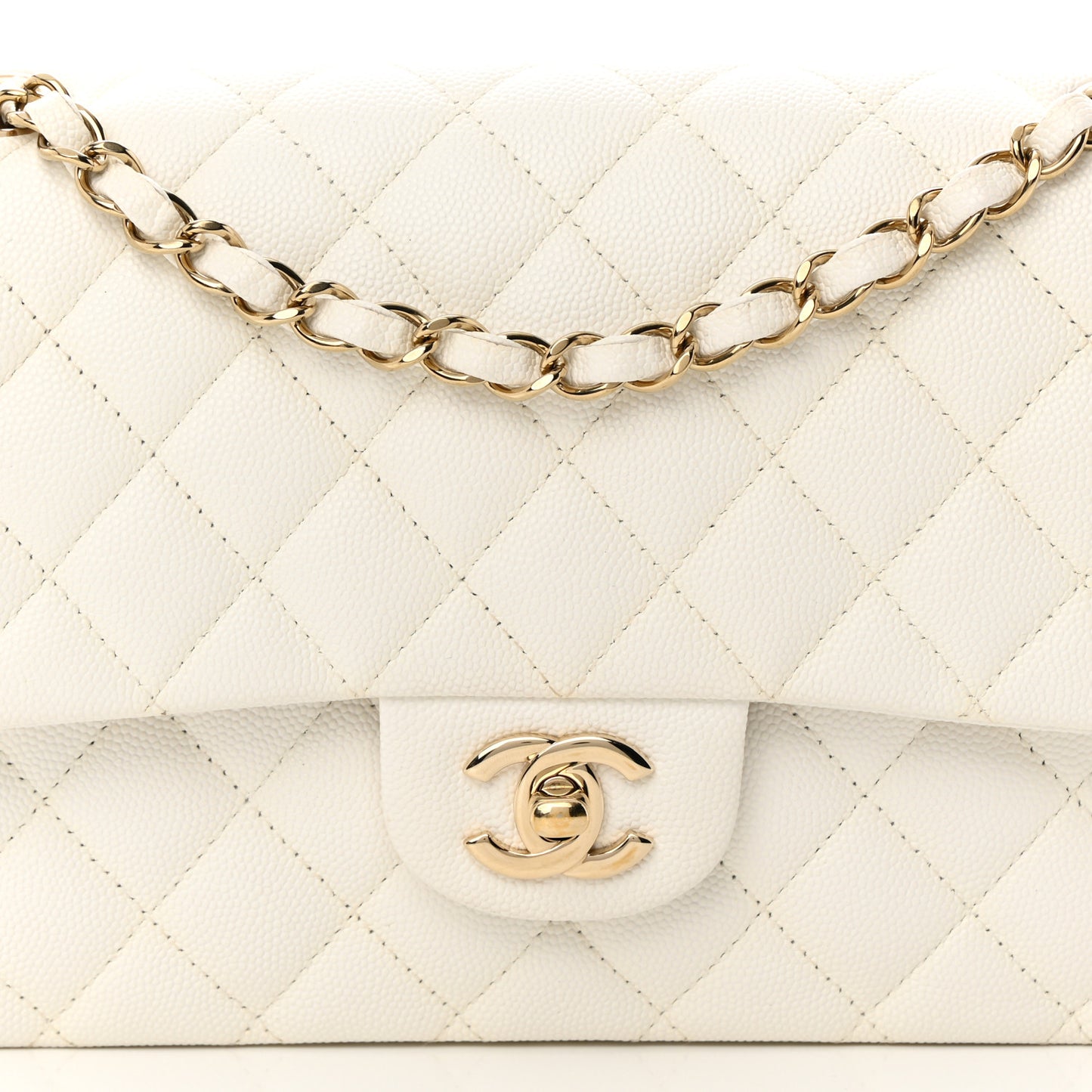 Caviar Quilted Medium Double Flap White