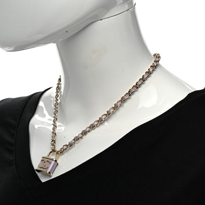 Chanel Metal Lambskin Chain CC Lock Choker Necklace Lilac 2 of 6