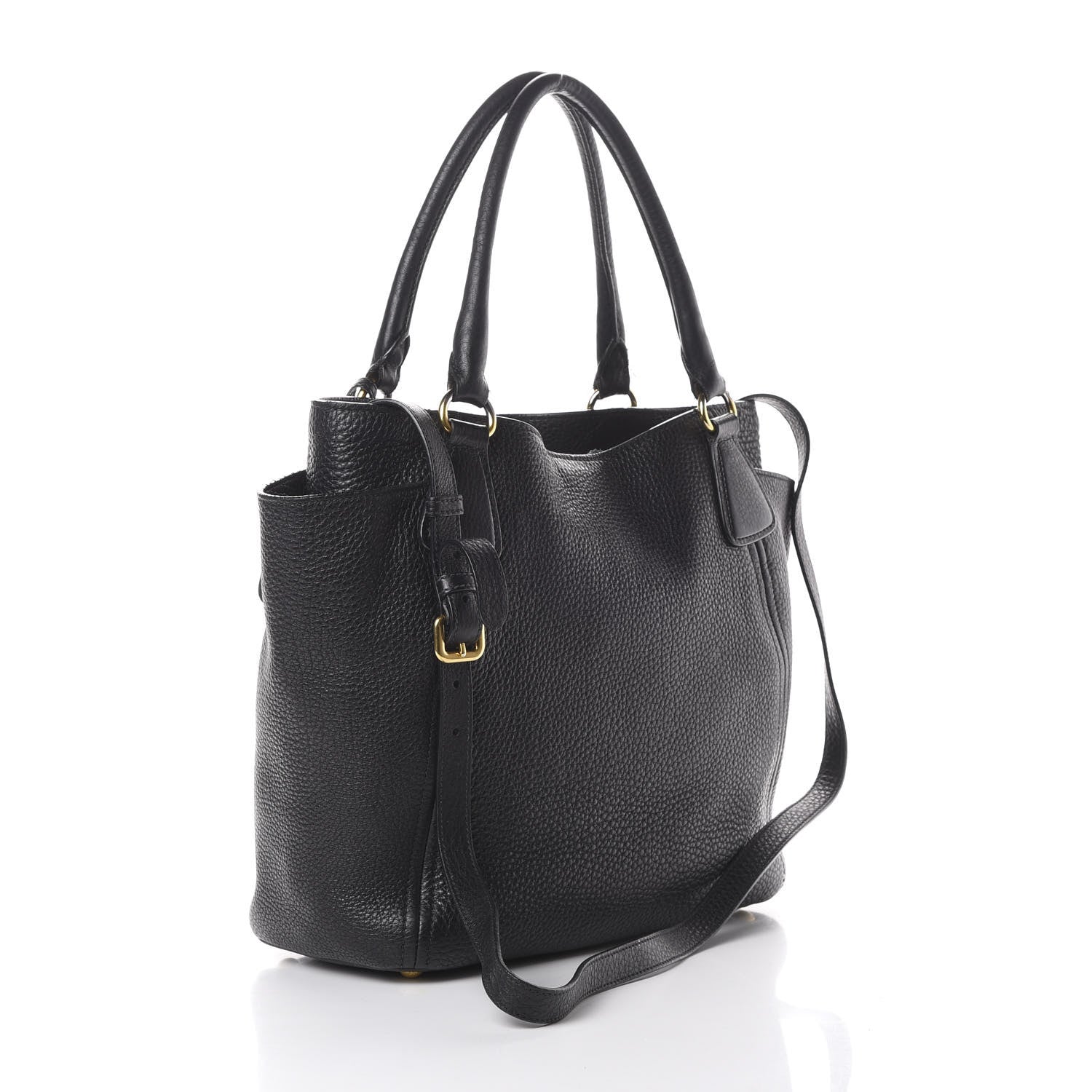 Prada Vitello Daino Side Pocket Tote Black 2 of 13