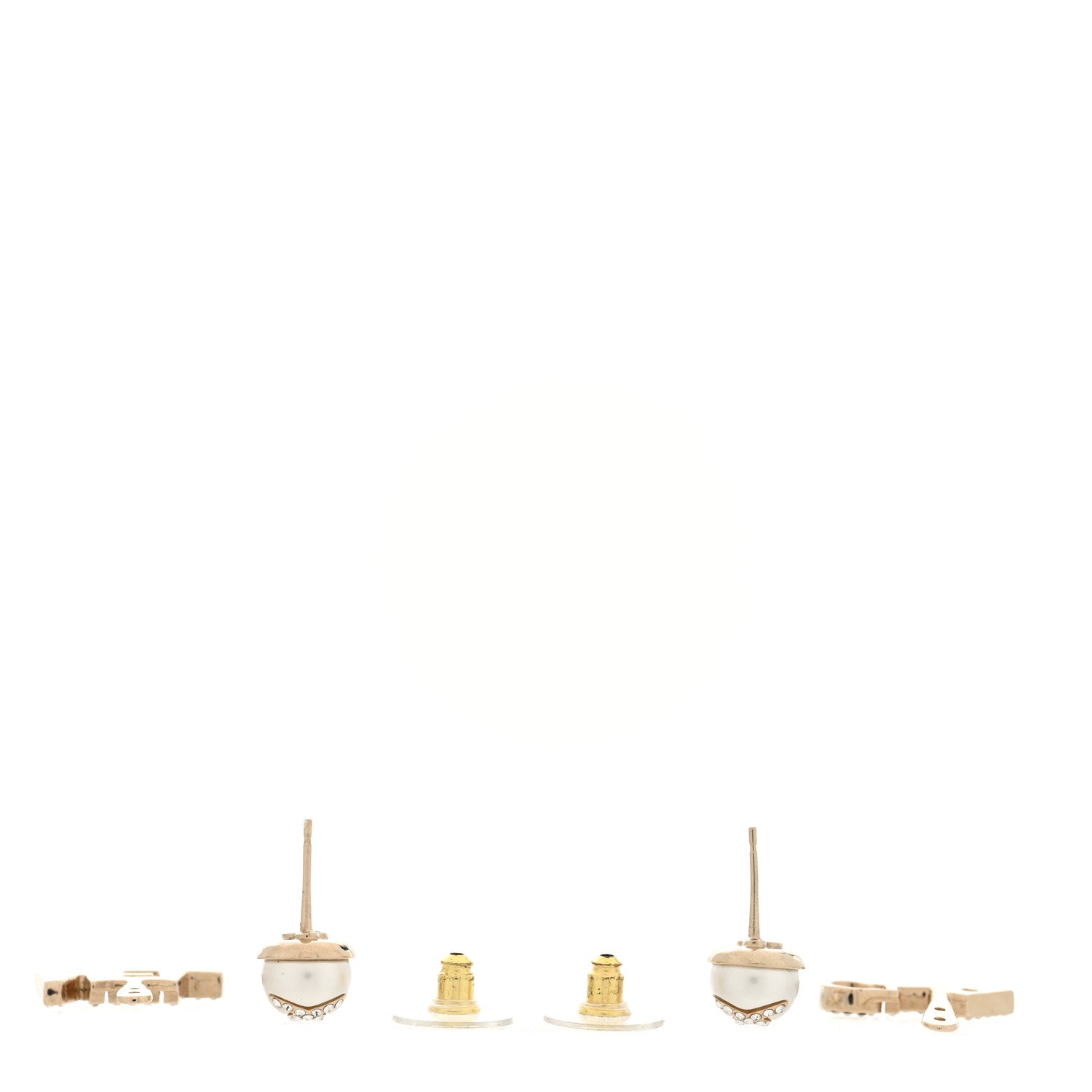 Chanel Pearl Crystal Logo Earrings Gold Pearly White 3 of 4