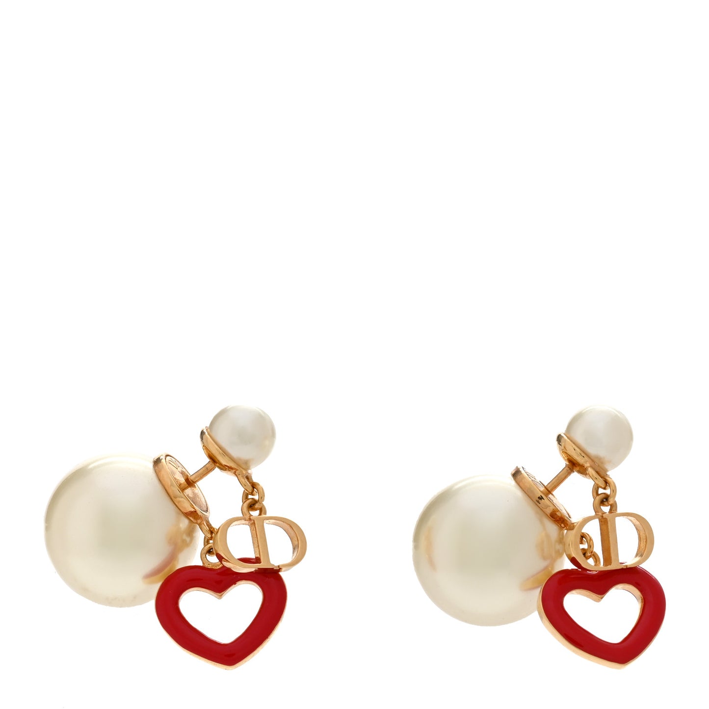 Pearl Heart Tribal Dioramour Earrings Gold Red