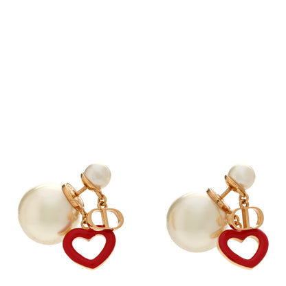 Christian Dior Pearl Heart Tribal Dioramour Earrings Gold Red 1 of 4