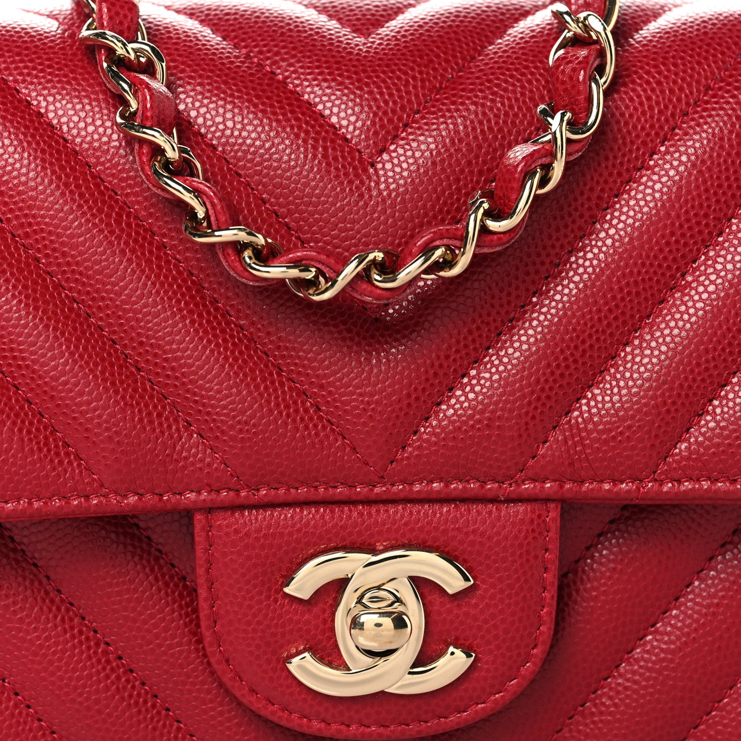 Chanel Caviar Chevron Quilted Mini Rectangular Flap Dark Red 8 of 11