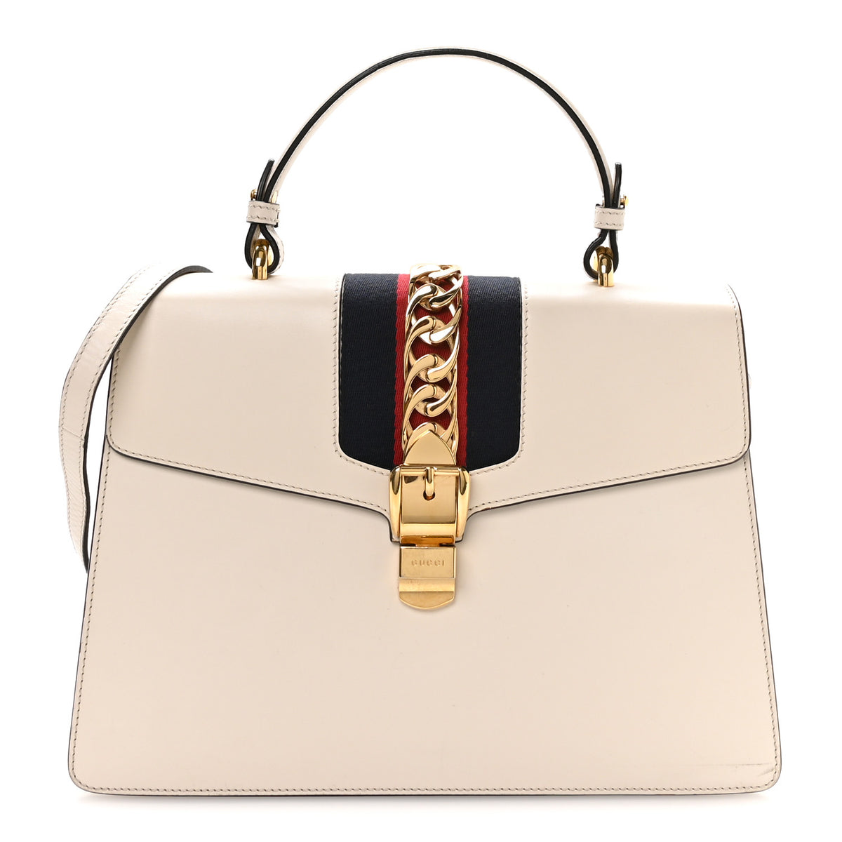 Calfskin Web Medium Sylvie Top Handle Bag White